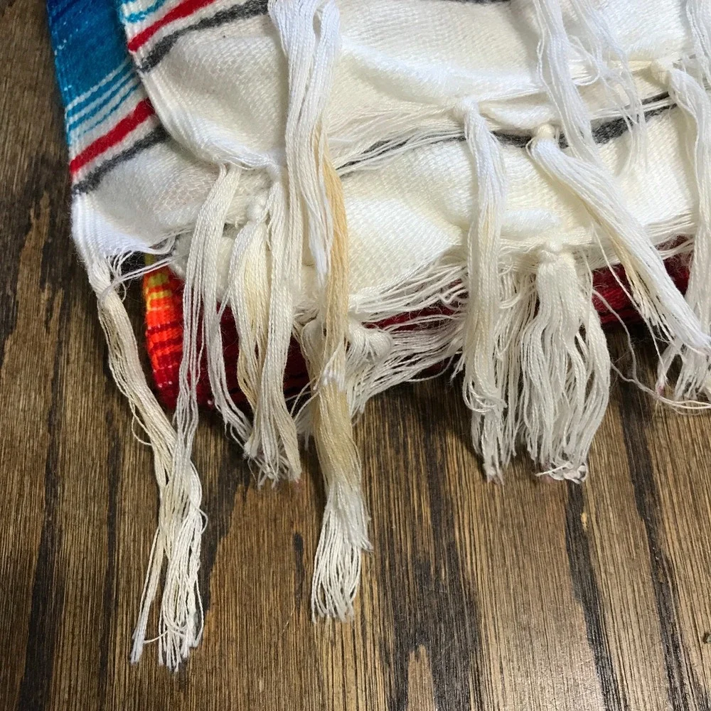 Thick Soft Mexican Falsa‎ Blanket Rainbow Striped Rustic Boho 60